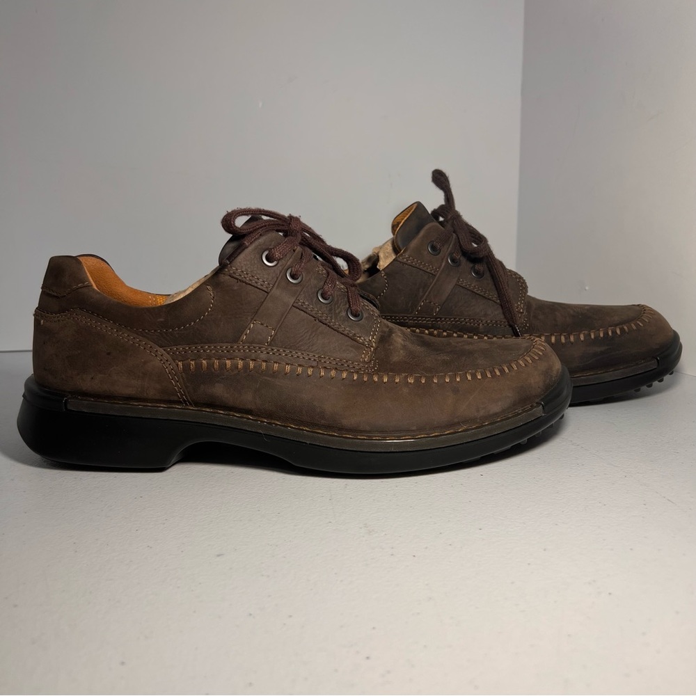 Ecco Size 45 11 Fusion II Moc toe tie Cocoa Brown Leather Lace Up Shoes Mens